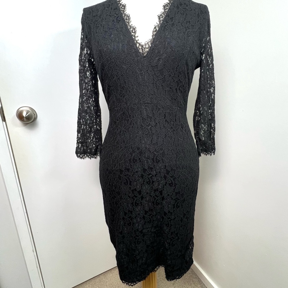 Aritzia Babaton V Neck Lace Dress Size 4 Black Eyelash Trim Feminine Party Event
